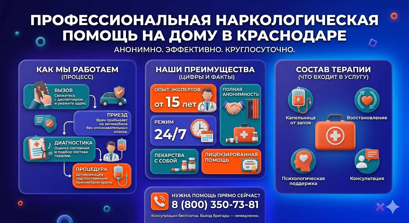 Инфографика о принципах лечения алкоголизма на дому в Жирновске: этапы вызова нарколога, преимущества анонимной детоксикации и состав медицинской помощи.
